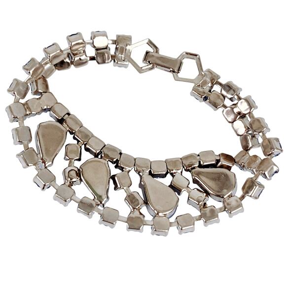 Vintage 1950s Blue Glass Rhinestone Moonglow Bracelet Mid Century Silver Tone - Picture 8 of 15